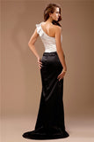 Sheath/Column One-Shoulder Ruffles Sleeveless Long Satin Bridesmaid Dresses TPP0005539