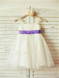 A-line/Princess Straps Sleeveless Ruffles Tea-Length Tulle Flower Girl Dresses TPP0007886