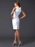 Sheath/Column High Neck Sleeveless Hand-Made Flower Short Taffeta Homecoming Dresses TPP0008197