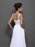 A-Line/Princess Straps Beading Sleeveless Long Chiffon Wedding Dresses TPP0006289