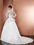 A-Line/Princess V-neck Long Sleeves Applique Long Satin Wedding Dresses TPP0006802