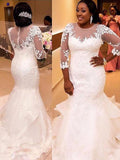 Trumpet/Mermaid Tulle 3/4 Sleeves Applique Lace Court Train Wedding Dresses TPP0006252