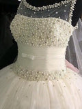 Ball Gown Scoop Beading Tulle Sleeveless Floor-Length Wedding Dresses TPP0006203