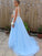 A-Line/Princess V-neck Sleeveless Sweep/Brush Train Applique Tulle Dresses TPP0001477