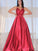 A-Line/Princess Sleeveless Ruffles V-neck Satin Floor-Length Dresses TPP0001504