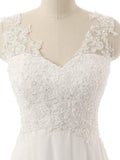 A-Line/Princess V-neck Sleeveless Sweep/Brush Train Lace Chiffon Wedding Dresses TPP0006310