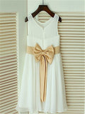 A-line/Princess Scoop Sleeveless Bowknot Tea-Length Chiffon Flower Girl Dresses TPP0007853