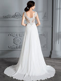 A-Line/Princess Sleeveless V-neck Sweep/Brush Train Chiffon Wedding Dresses TPP0006487