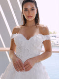 Ball Gown V-neck Tulle Applique Sleeveless Chapel Train Wedding Dresses TPP0006011