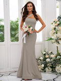 Sheath/Column Stretch Crepe Ruffles One-Shoulder Sleeveless Floor-Length Bridesmaid Dresses TPP0004901