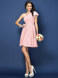 A-Line/Princess One-Shoulder Pleats Sleeveless Short Chiffon Bridesmaid Dresses TPP0005585