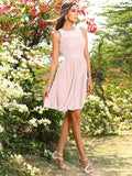 A-Line/Princess Bateau Applique Sleeveless Short Chiffon Bridesmaid Dresses TPP0005044