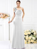 Sheath/Column Spaghetti Straps Hand-Made Flower Sleeveless Long Chiffon Bridesmaid Dresses TPP0005774