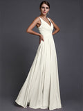 A-Line/Princess V-neck Sleeveless Long Ruffles Chiffon Bridesmaid Dresses TPP0005130