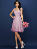 A-Line/Princess Straps Pleats Sleeveless Short Chiffon Bridesmaid Dresses TPP0005306