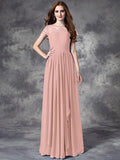 A-line/Princess Bateau Lace Sleeveless Long Chiffon Bridesmaid Dresses TPP0005036