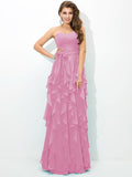 A-Line/Princess Sweetheart Layers Sleeveless Long Chiffon Bridesmaid Dresses TPP0005233