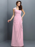 A-Line/Princess Straps Pleats Sleeveless Long Chiffon Bridesmaid Dresses TPP0005181
