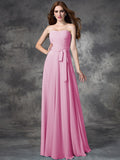 A-line/Princess Strapless Ruched Sleeveless Long Chiffon Bridesmaid Dresses TPP0005797