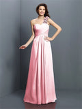 A-Line/Princess One-Shoulder Hand-Made Flower Sleeveless Long Chiffon Bridesmaid Dresses TPP0005570