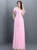 A-Line/Princess Sweetheart Pleats 1/2 Sleeves Long Chiffon Bridesmaid Dresses TPP0005322
