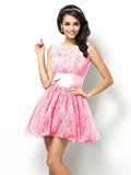 A-Line/Princess Bateau Lace Sleeveless Short Lace Bridesmaid Dresses TPP0005486