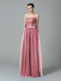 A-Line/Princess Sweetheart Ruffles Sleeveless Long Net Bridesmaid Dresses TPP0005472