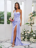 Sheath/Column Charmeuse Ruched One-Shoulder Sleeveless Floor-Length Bridesmaid Dresses TPP0004892