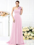 A-Line/Princess One-Shoulder Pleats Sleeveless Long Chiffon Bridesmaid Dresses TPP0005289