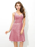 A-Line/Princess V-neck Pleats Sleeveless Short Chiffon Bridesmaid Dresses TPP0005218