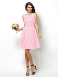 A-Line/Princess High Neck Pleats Sleeveless Short Chiffon Bridesmaid Dresses TPP0005682