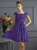 A-Line/Princess Scoop Short Sleeves Lace Short Chiffon Bridesmaid Dresses TPP0005086