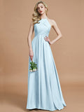 A-Line/Princess Halter Sleeveless Ruched Floor-Length Chiffon Bridesmaid Dresses TPP0005208