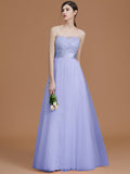 A-Line/Princess Bateau Sleeveless Floor-Length Applique Tulle Bridesmaid Dresses TPP0005365