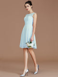 A-Line/Princess Bateau Sleeveless Lace Short/Mini Chiffon Bridesmaid Dresses TPP0005679