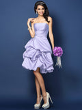 A-Line/Princess Strapless Ruched Sleeveless Short Satin Bridesmaid Dresses TPP0005671