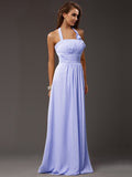 Sheath/Column Halter Sleeveless Ruffles Long Chiffon Bridesmaid Dresses TPP0005366