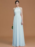 A-Line/Princess Halter Sleeveless Floor-Length Ruched Chiffon Bridesmaid Dresses TPP0005663