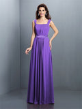 A-Line/Princess Square Pleats Sleeveless Long Chiffon Bridesmaid Dresses TPP0005726