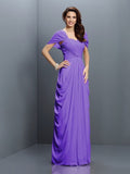 A-Line/Princess Sweetheart Pleats Short Sleeves Long Chiffon Bridesmaid Dresses TPP0005228