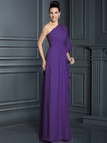 Sheath/Column One-Shoulder 3/4 Sleeves Long Chiffon Bridesmaid Dresses TPP0005047