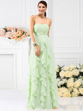 A-Line/Princess Strapless Pleats Sleeveless Long Chiffon Bridesmaid Dresses TPP0005396