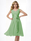 A-Line/Princess Straps Sleeveless Pleats Short Chiffon Bridesmaid Dresses TPP0005096