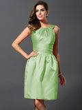 A-Line/Princess Bateau Sleeveless Short Satin Bridesmaid Dresses TPP0005847