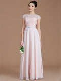 A-Line/Princess Bateau Sleeveless Lace Floor-Length Chiffon Bridesmaid Dresses TPP0005198