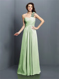 A-Line/Princess One-Shoulder Hand-Made Flower Sleeveless Long Chiffon Bridesmaid Dresses TPP0005570