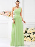 A-Line/Princess One-Shoulder Pleats Sleeveless Long Chiffon Bridesmaid Dresses TPP0005059