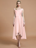 A-Line/Princess V-neck Satin Asymmetrical Sleeveless Bridesmaid Dresses TPP0005395