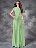 A-line/Princess Bateau Lace Sleeveless Long Chiffon Bridesmaid Dresses TPP0005036