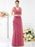 A-Line/Princess V-neck Pleats Sleeveless Long Chiffon Bridesmaid Dresses TPP0005367